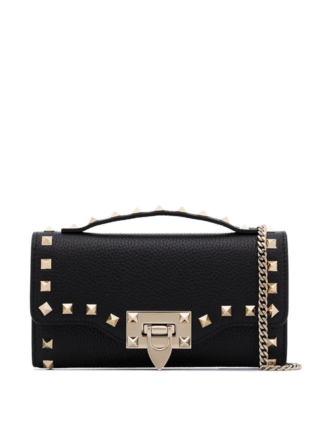 Rockstud Leather Crossbody Bag In Black Product Image