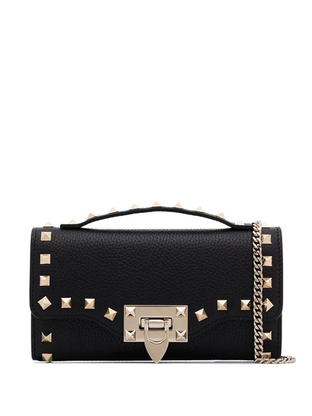 Rockstud Leather Crossbody Bag In Black Product Image