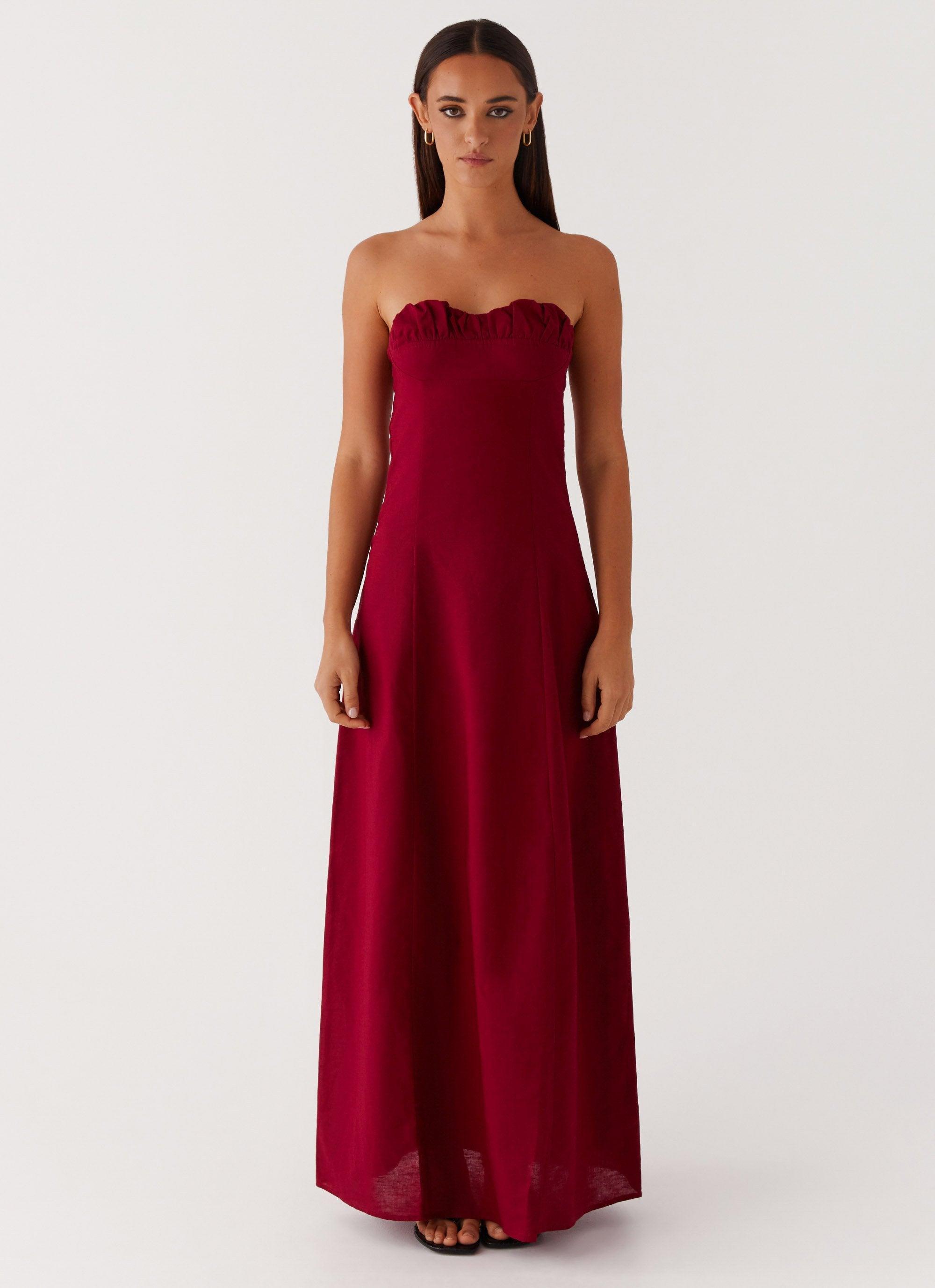 Tayla Linen Maxi Dress - Red Product Image