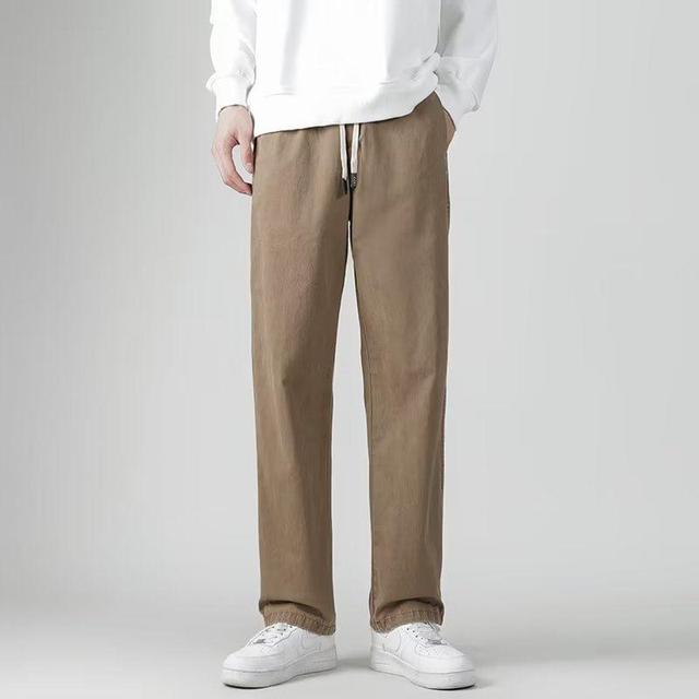 Drawstring Waist Plain Straight Leg Pants Product Image