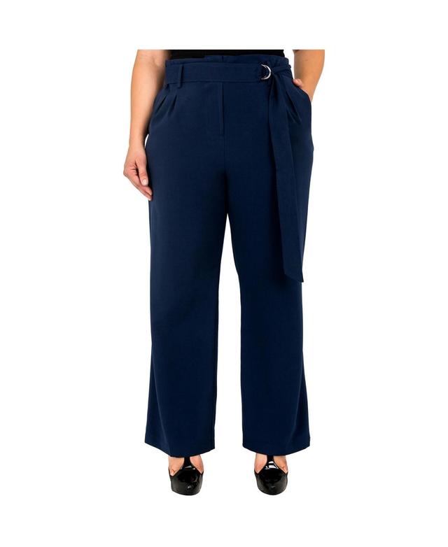 Womens Plus Size Belted Straight Leg Paper Bag Pants Product Image