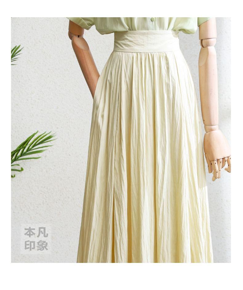 High Rise Plain Gathered Maxi A-Line Skirt Product Image