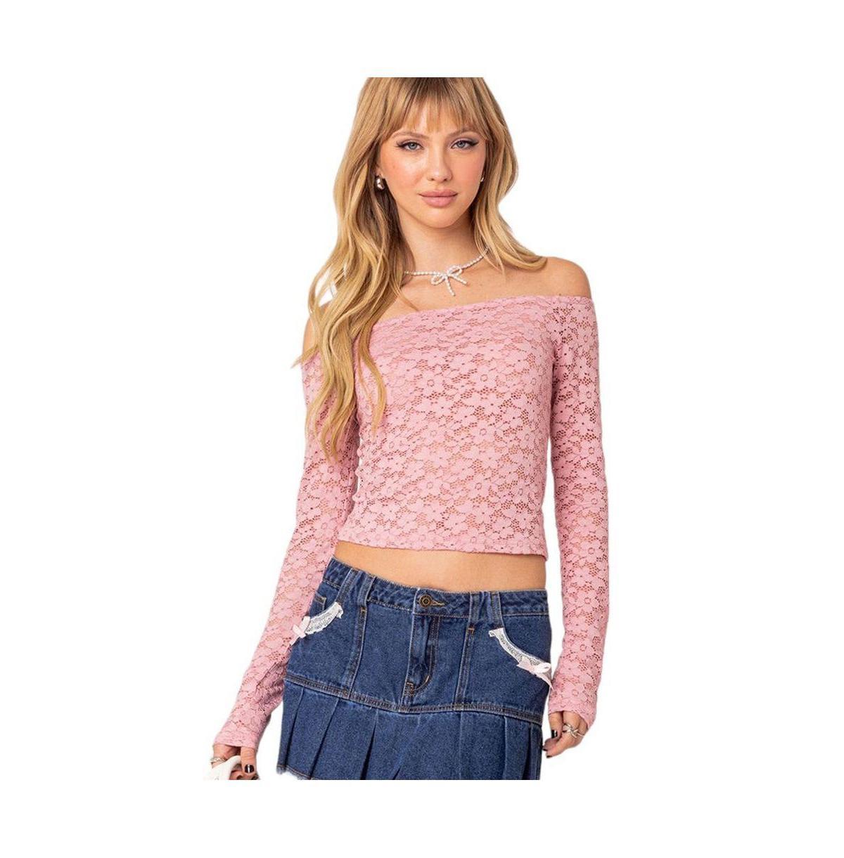 EDIKTED Carolina Lace Off the Shoulder Top Product Image