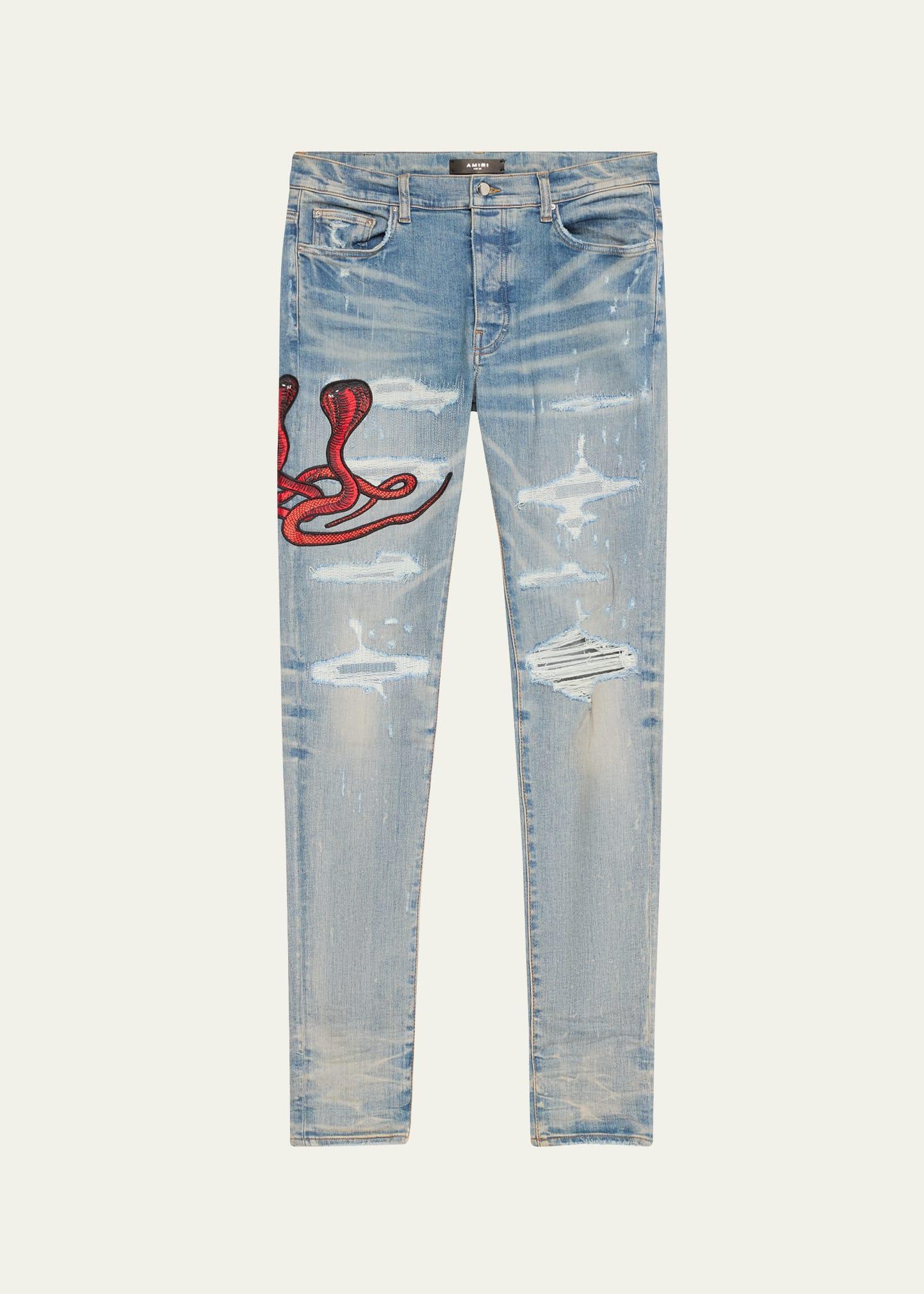 Mens Snake Applique Skinny Jeans Product Image