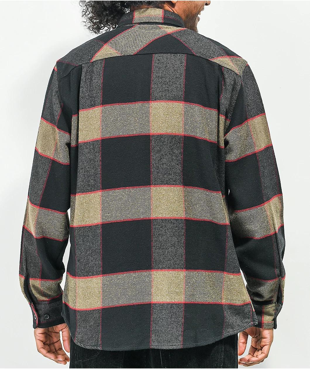 Brixton Bowery Brown, Grey, & Charcoal Plaid Flannel Shirt Product Image