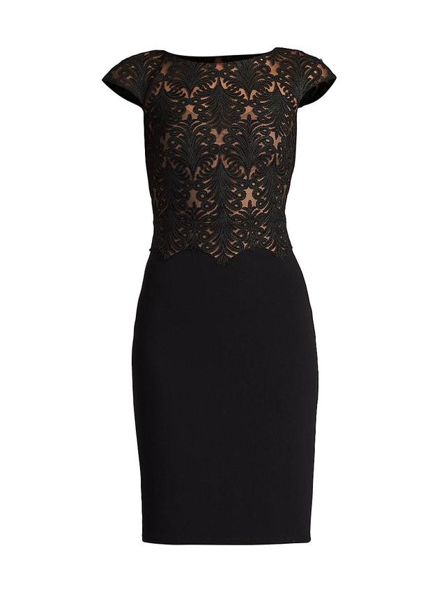 Womens Corded Lace & Crepe Cap-Sleeve Cocktail Dress Product Image