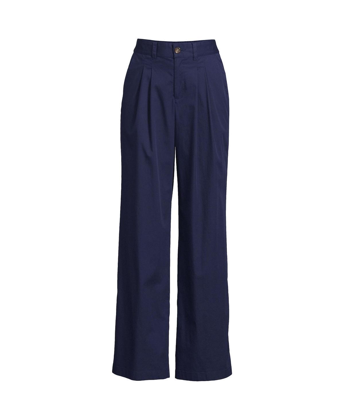 Womens Lands End High Rise Crisp Poplin Chino Wide Leg Pants Deep Blue Product Image