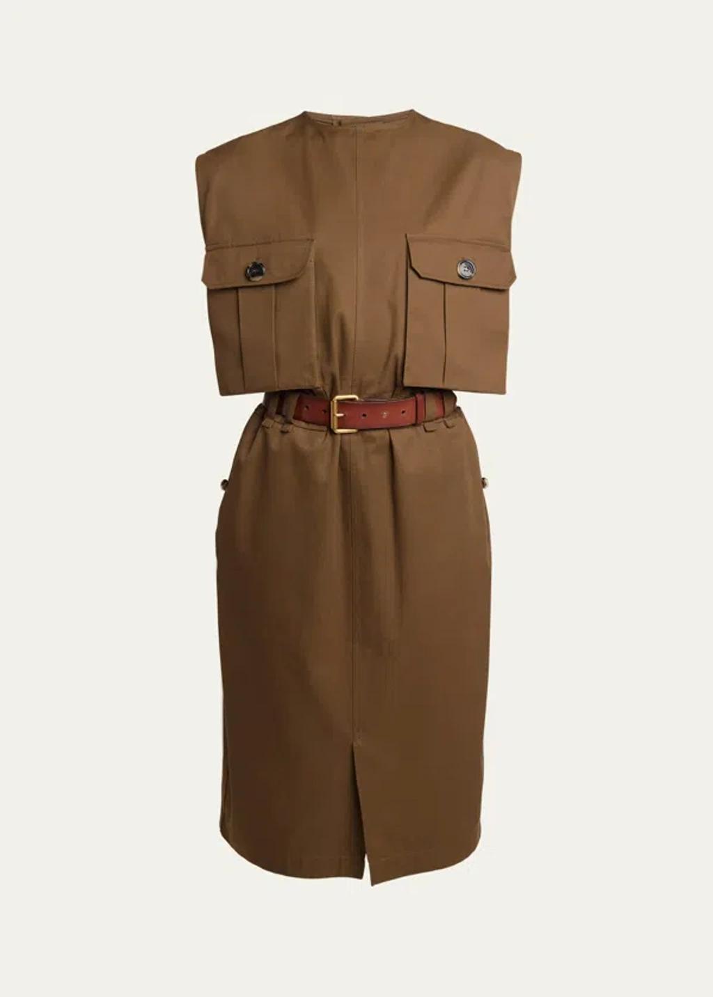 SAINT LAURENT Belted Button-front Shirtdress In Brown Product Image