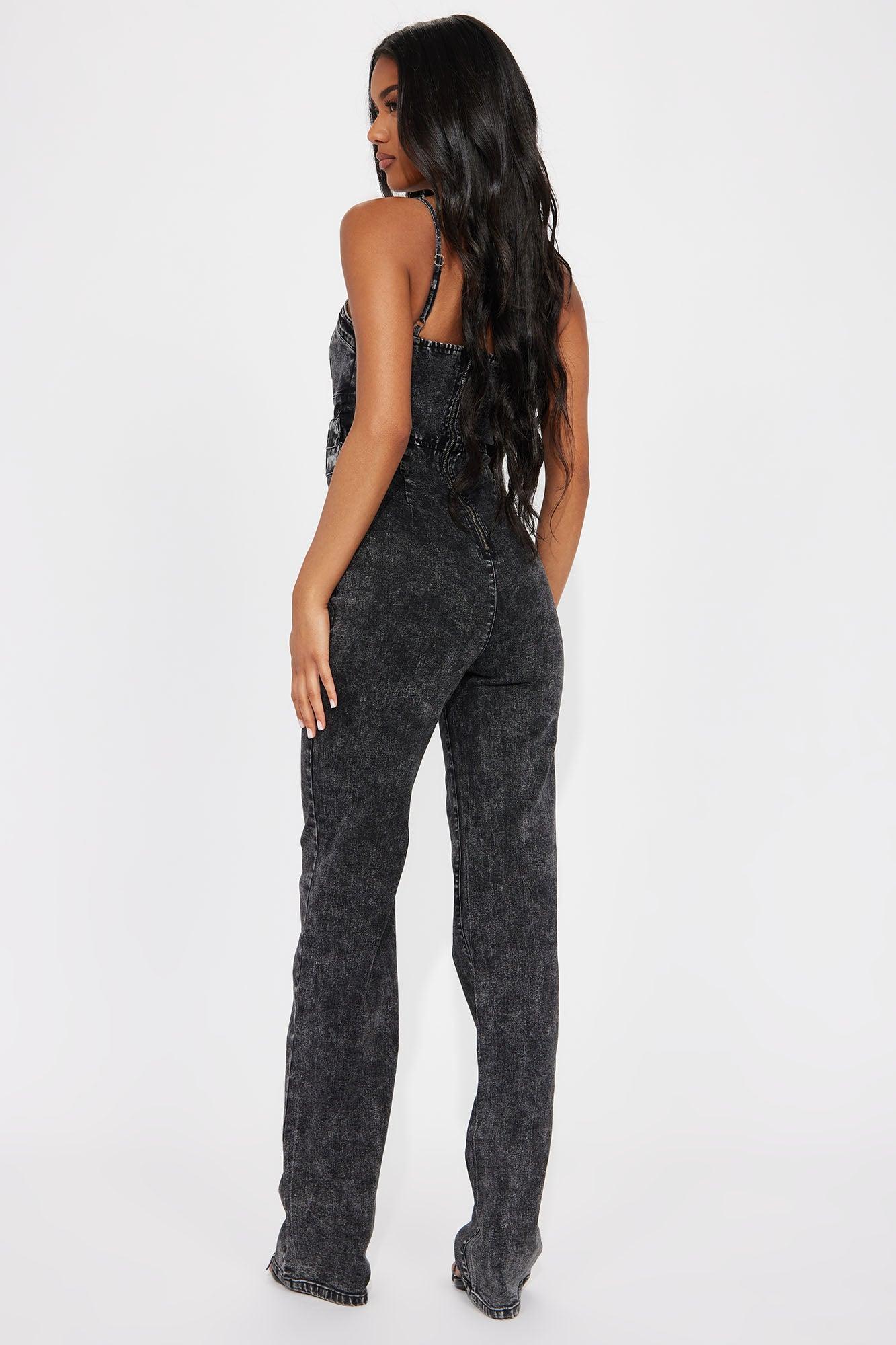 Causing Trouble Denim Jumpsuit - Black Product Image