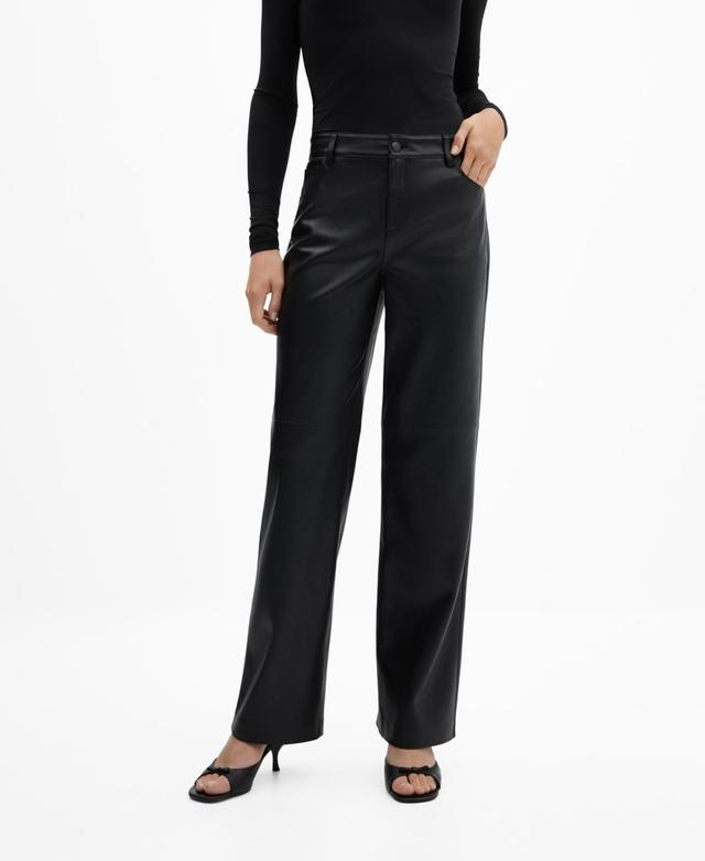 Mango Womens Mid-Rise Leather Effect Trousers Product Image