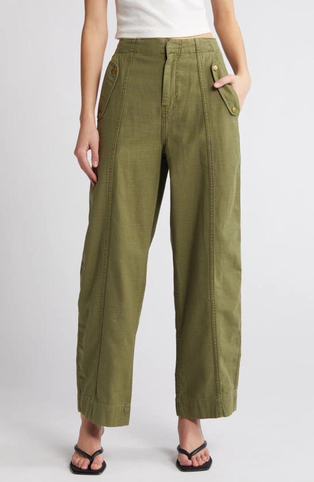 High Waist Barrel Leg Utility Pants In Washed Winter Moss Product Image