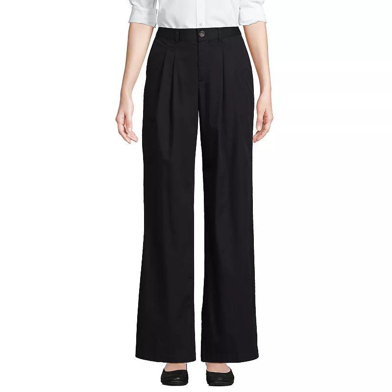 Womens Lands End High Rise Crisp Poplin Chino Wide Leg Pants Deep Blue Product Image