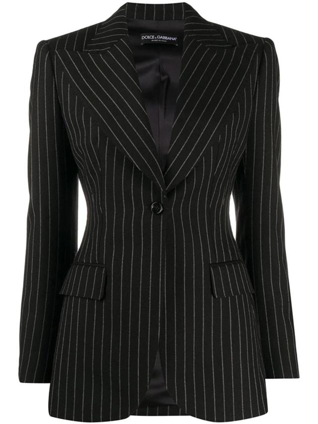 Pinstriped Stretch Cool Wool Blazer In Black Product Image