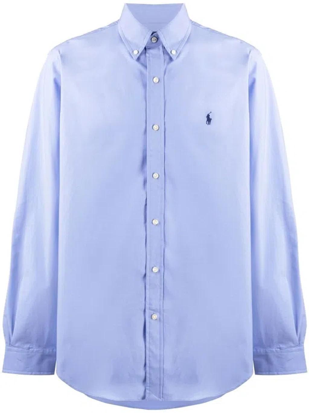 POLO RALPH LAUREN Embroidered-logo Long-sleeve Shirt In Blue Product Image