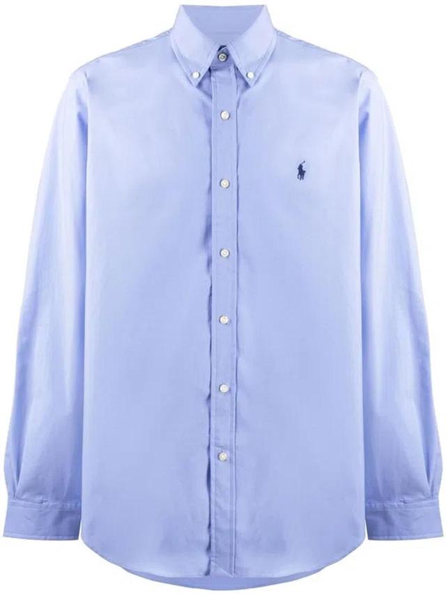 POLO RALPH LAUREN Embroidered-logo Long-sleeve Shirt In Blue Product Image