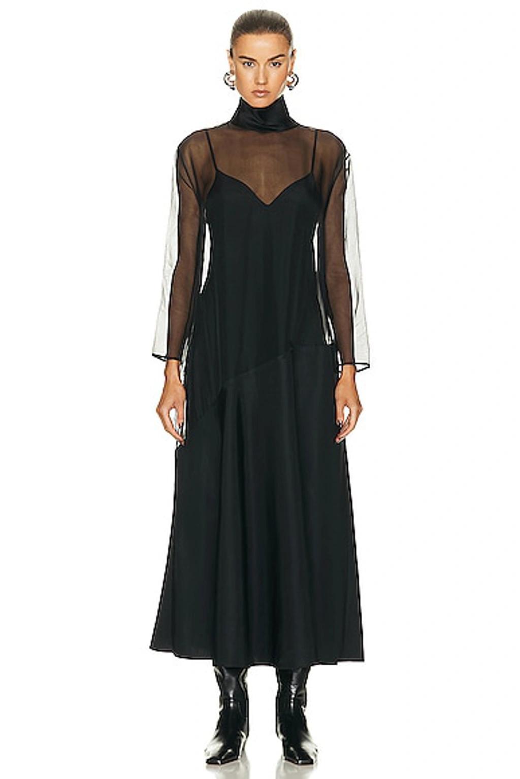 KHAITE Bellamy Paneled Long-sleeve Sheer Silk Maxi Dress In Black product image