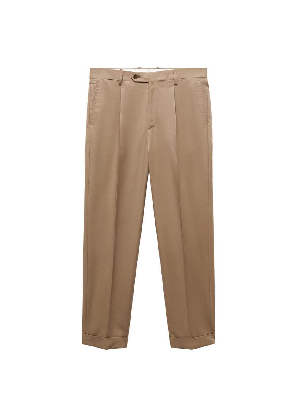 MANGO MAN - Virgin wool cotton suit pants with pleats brownMen Product Image