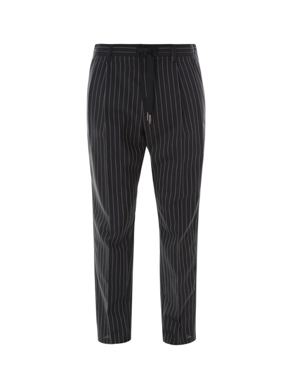 Pinstripe Drawstring Trousers In Black Product Image