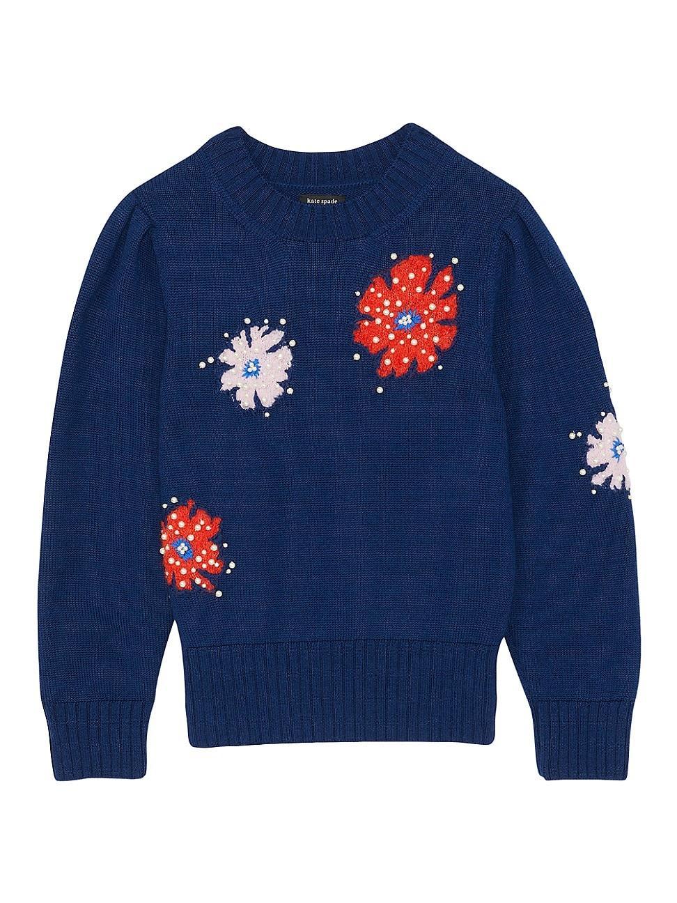 Womens Embellished Floral Merino Wool-Blend Sweater Product Image