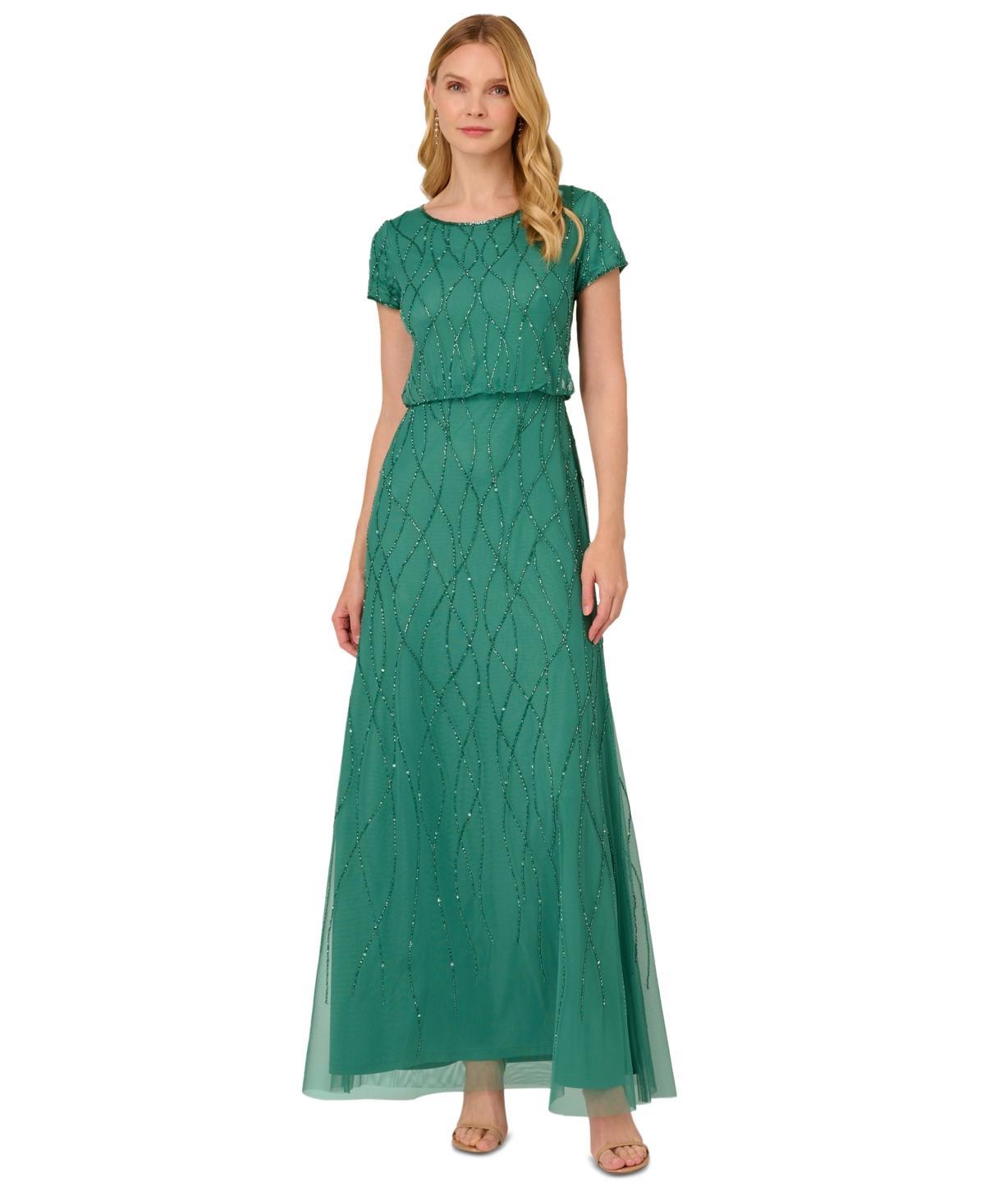 Adrianna Papell Womens Short Sleeve Embellished Overlay Gown Product Image