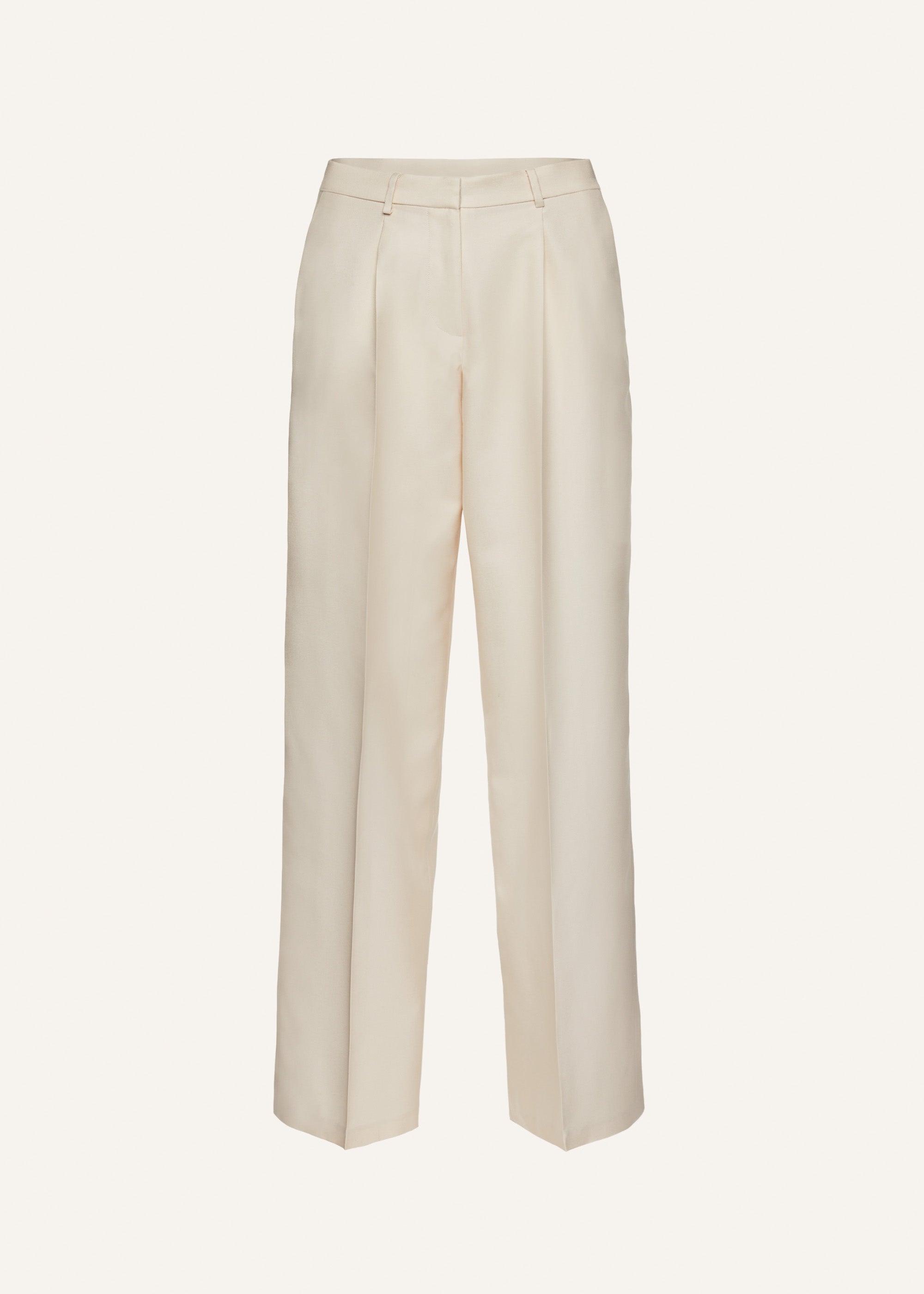 Wide leg tailored silk pants in beige Product Image