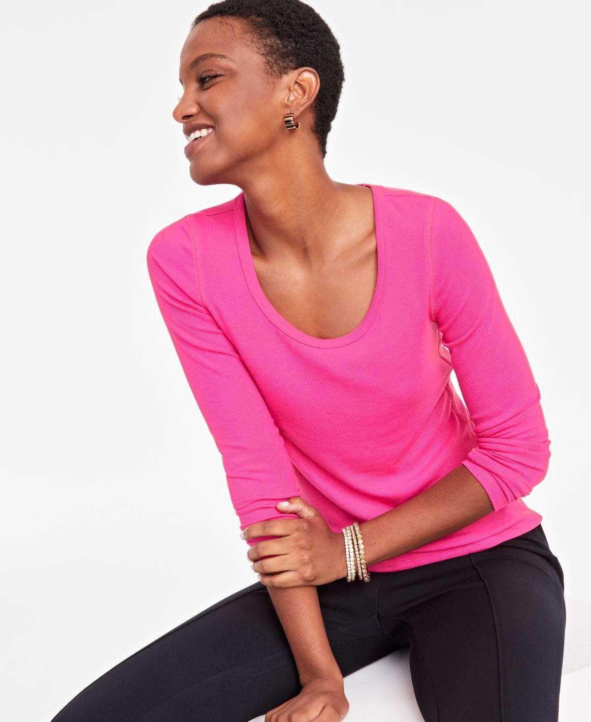 On 34th Womens Scoop-Neck Ribbed Long-Sleeve Top, Created for Macys Product Image