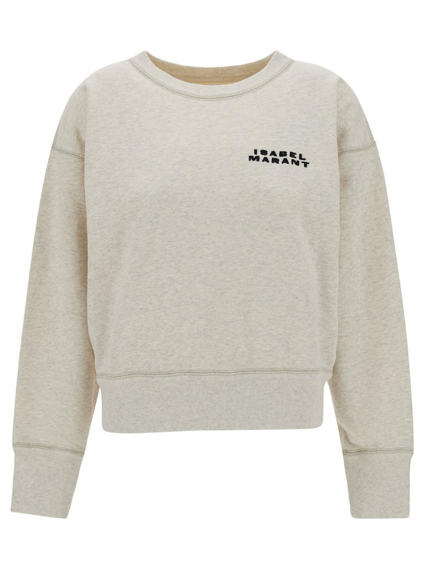 ISABEL MARANT Beige Cropped Sweatshirt With Contrasting Logo Embroidery In Cotton Blend Woman Product Image