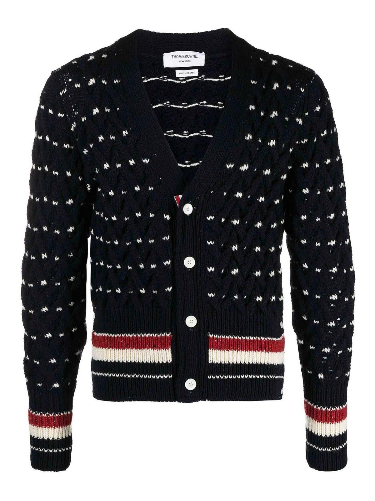 THOM BROWNE Cardigan Mit Zopfmuster In Navy Product Image