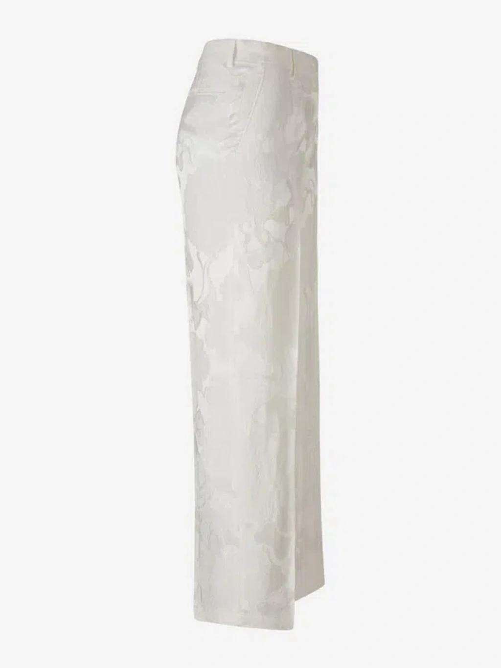 Pulley Silk Jacquard Trouser Pants In White Product Image