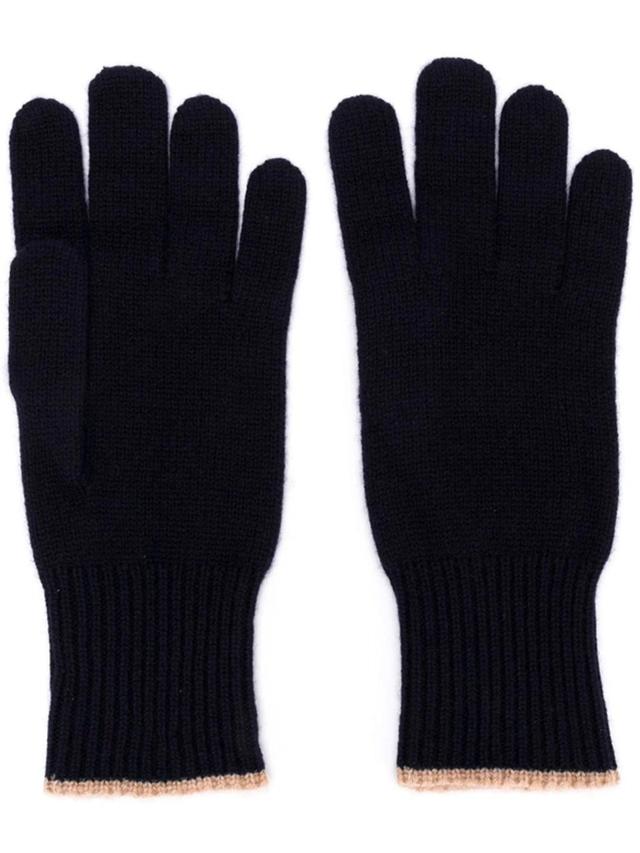 Contrast-trim Cashmere Gloves In Blue Product Image