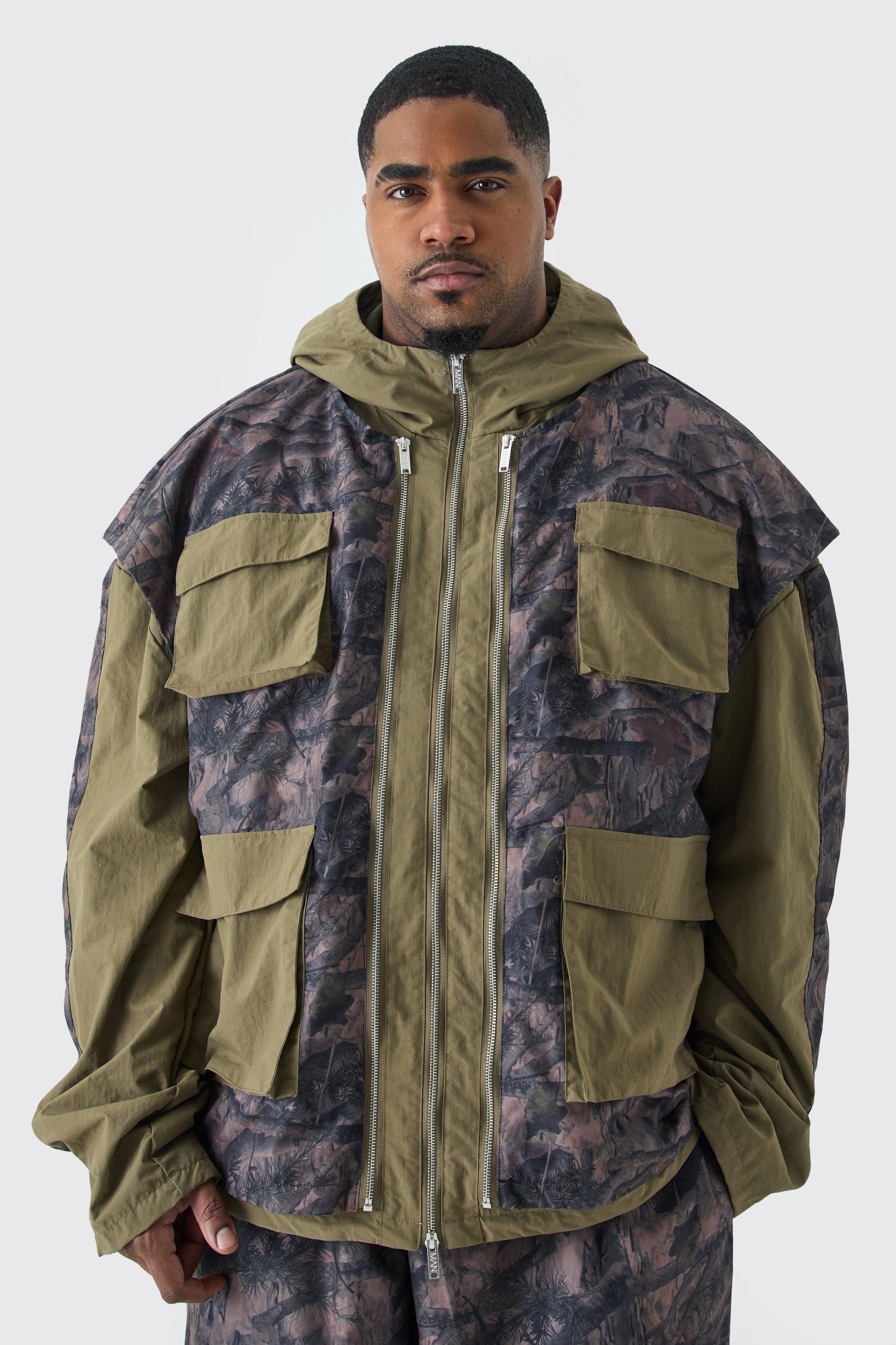 Plus Washed Ripstop Nylon Camo Utility Jacket | boohooMAN USA Product Image