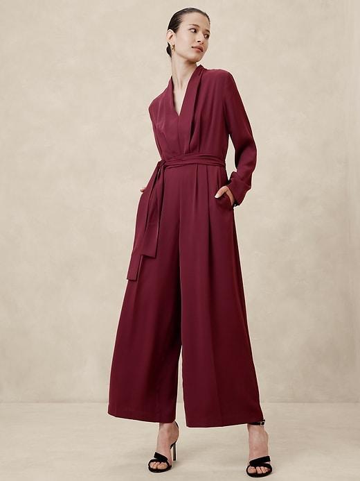 Crepe Deep V-Neck Jumpsuit Product Image