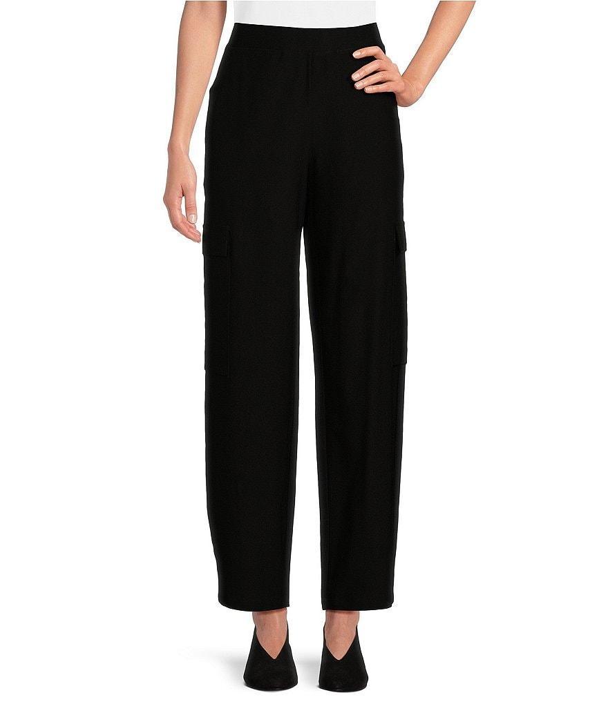 Eileen Fisher Stretch Crepe Stretch Elastic Waist Lantern Ankle Length Wide Cargo Pants product image