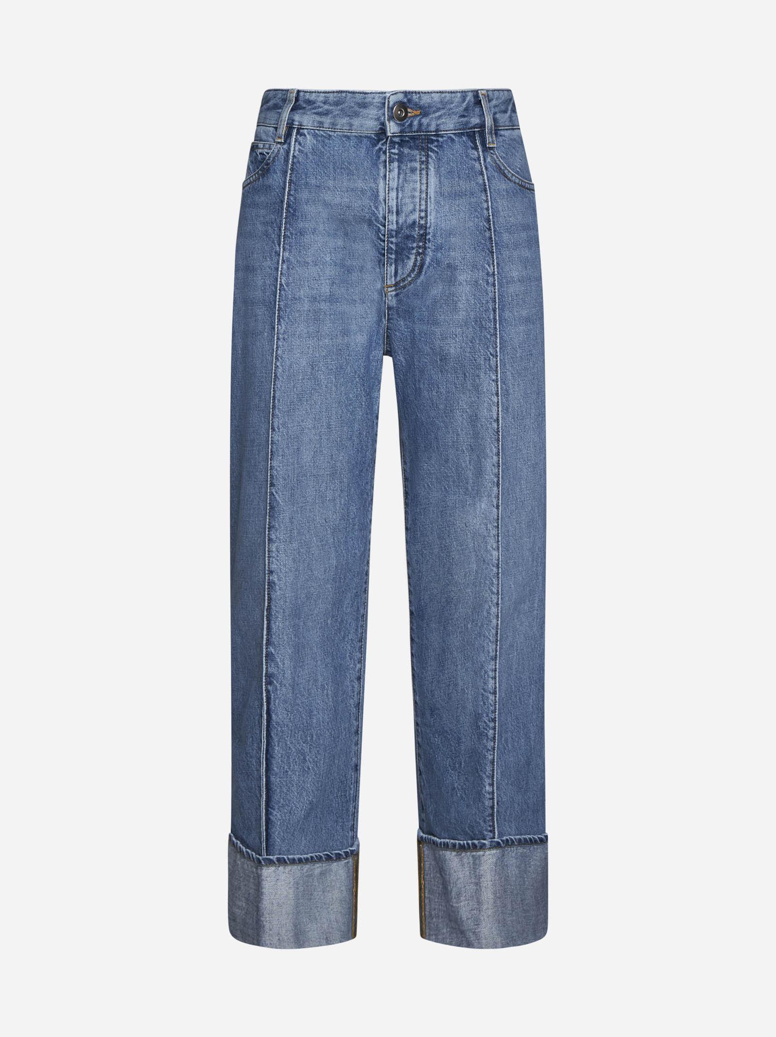 Blue Curved Shape Jeans In Mid Blue Product Image