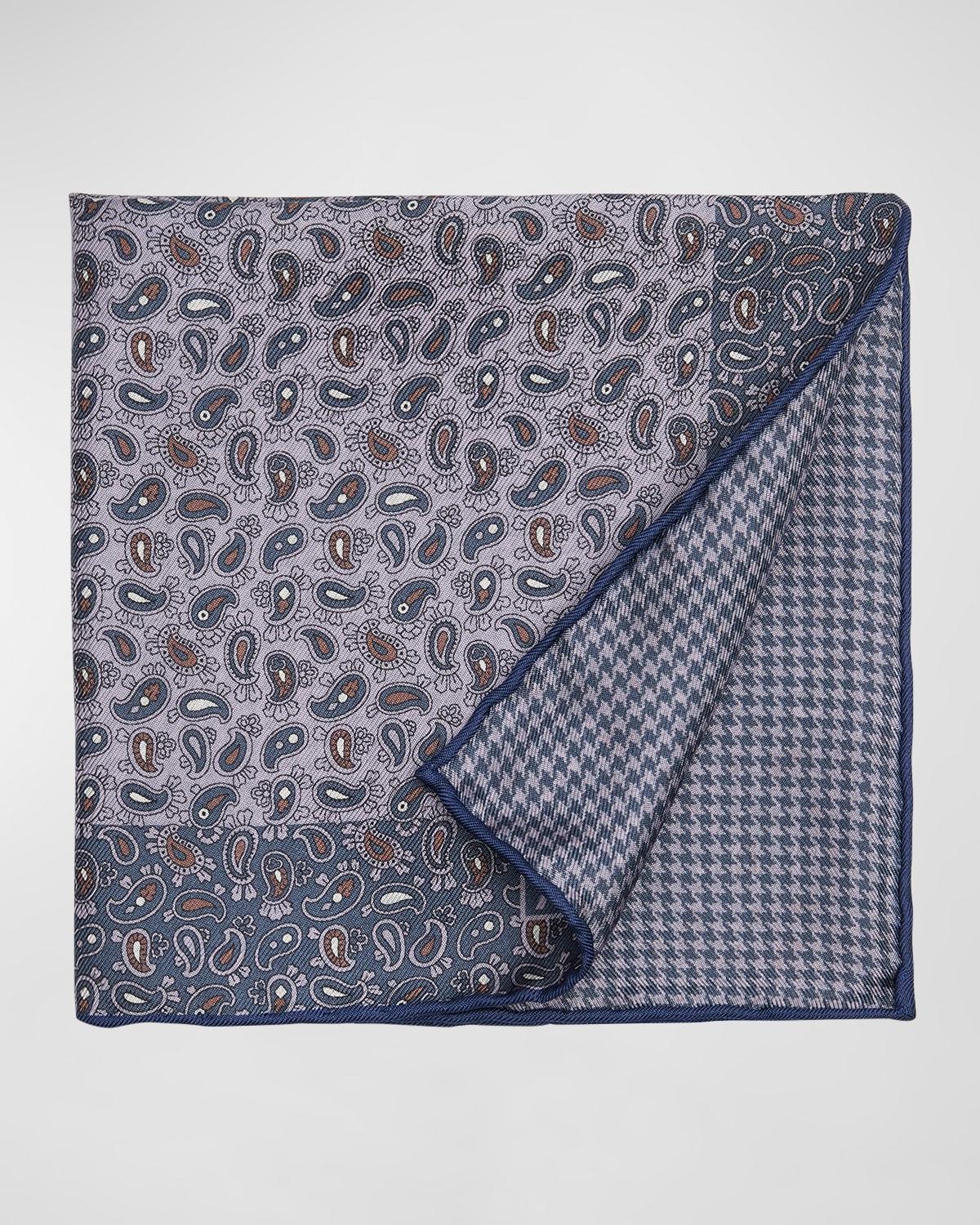 Mens Paisley-Print Reversible Silk Pocket Square Product Image