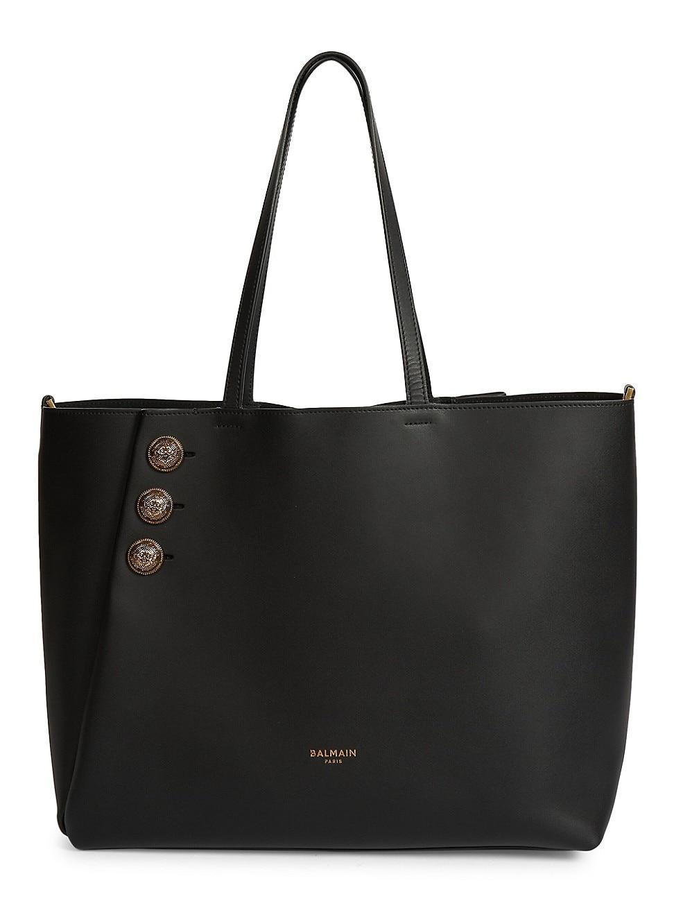 Balmain Emblem Crest Button Calfskin Shopper Product Image