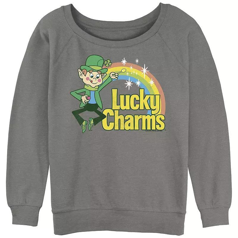 Juniors Lucky Charms Logo Slouchy Terry Graphic Pullover, Womens Gray Grey Product Image