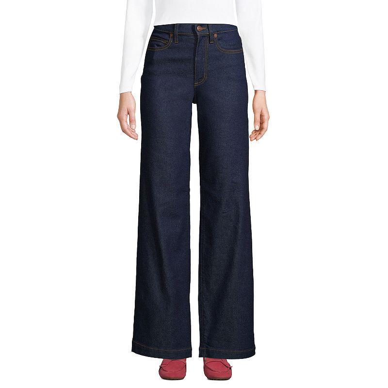 Lands End Womens Recover High Rise Wide Leg Blue Jeans Product Image