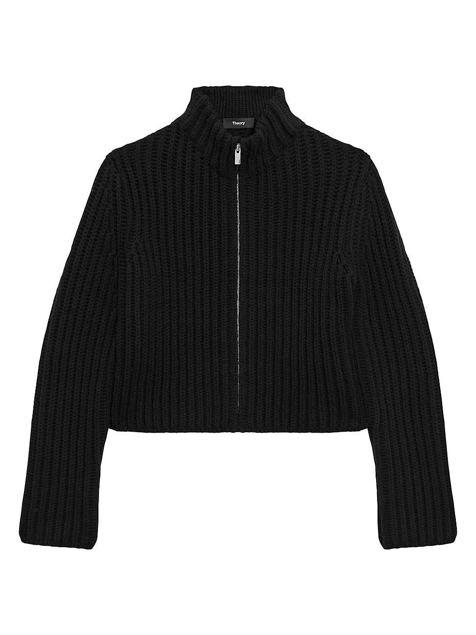 Womens Wool-Blend Rib-Knit Zip Cardigan product image