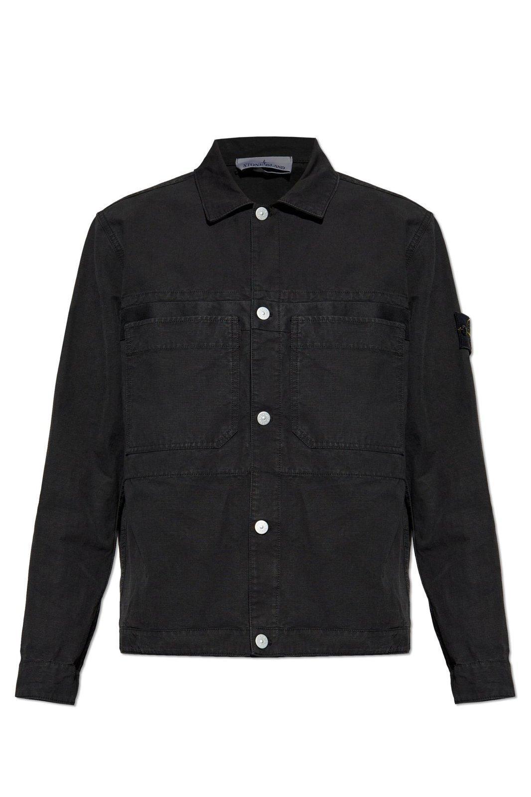 STONE ISLAND Logo Patch Shirt Jacket In V0029 Black Product Image