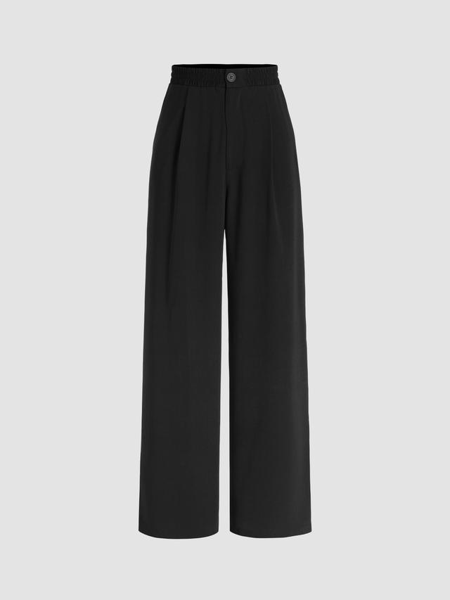 Solid High Waist Pleated Wide Leg Trousers Product Image