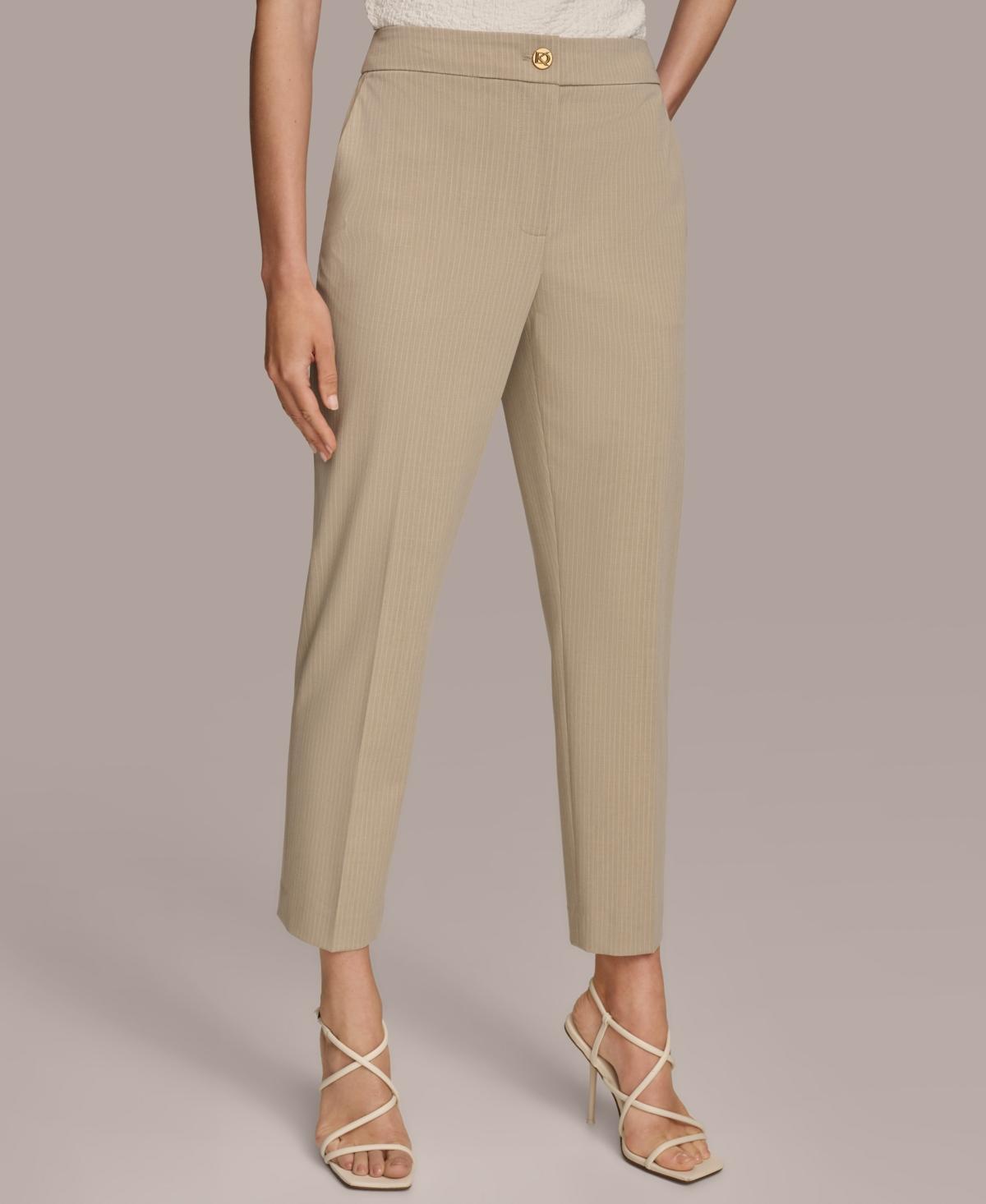 Donna Karan Womens Pinstriped Straight-Leg Ankle Pants - Fawn product image