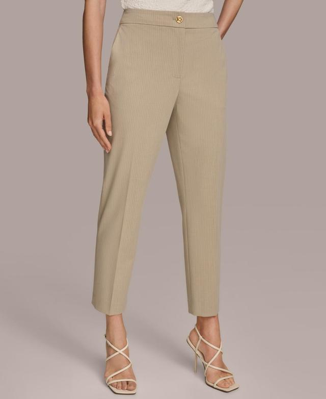 Donna Karan Womens Pinstriped Straight-Leg Ankle Pants - Fawn Product Image