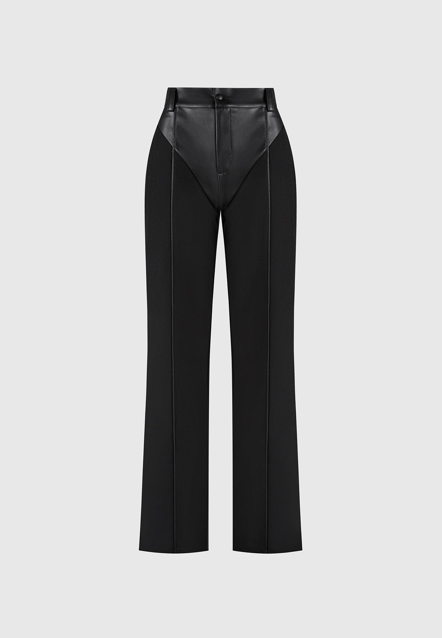 Vegan Leather & Woven Trousers - Black Female Product Image