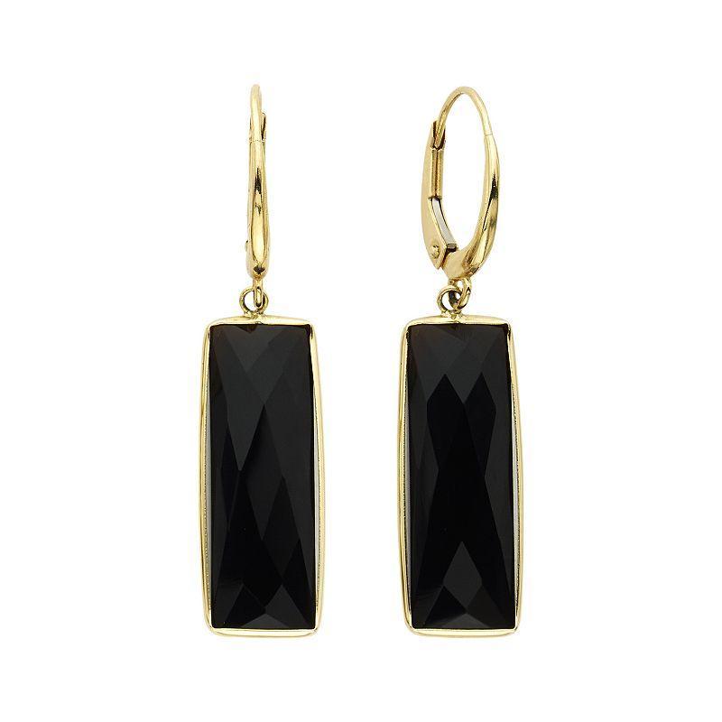 14k Gold Onyx Rectangle Drop Earrings, Womens, Black Product Image