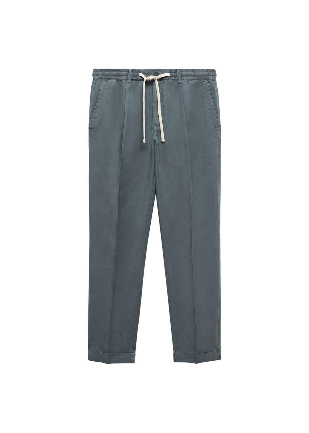 MANGO MAN - Linen-blend slim-fit pants with drawstring indigo blueMen Product Image