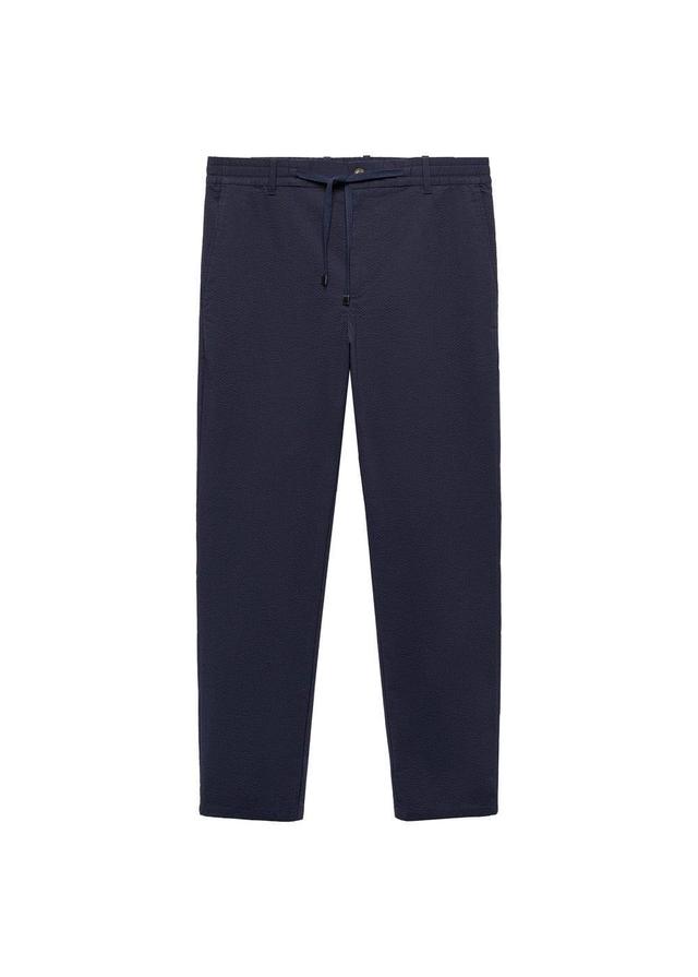 MANGO MAN - Cotton seersucker pants with drawstring dark navyMen Product Image