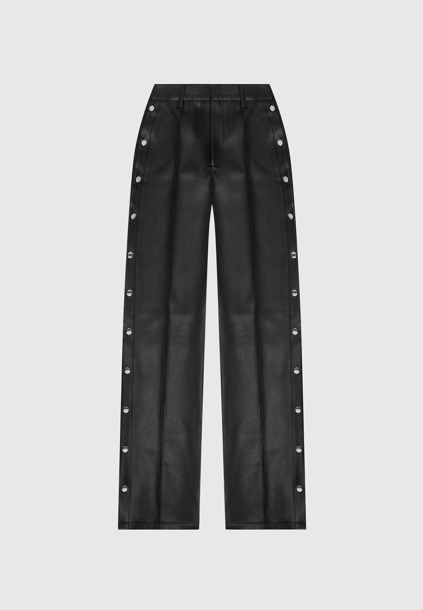 Vegan Leather Pintuck Popper Trousers - Black Female Product Image