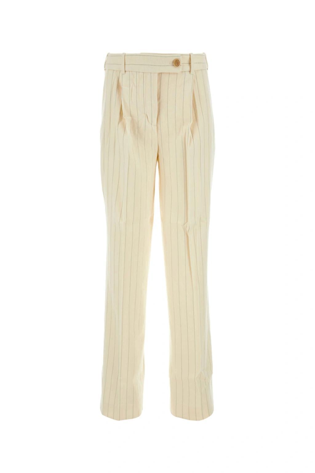 Pinstriped Wool-blend Wide-leg Trousers In Cream Product Image