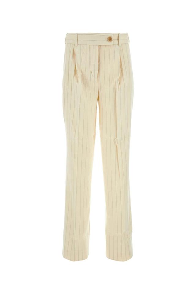 Pinstriped Wool-blend Wide-leg Trousers In Cream Product Image